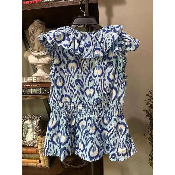 Banjanan Susie Print Ruffle Sleeve Blouse Ikat Bosphorus Womens Size Large - Picture 7 of 8